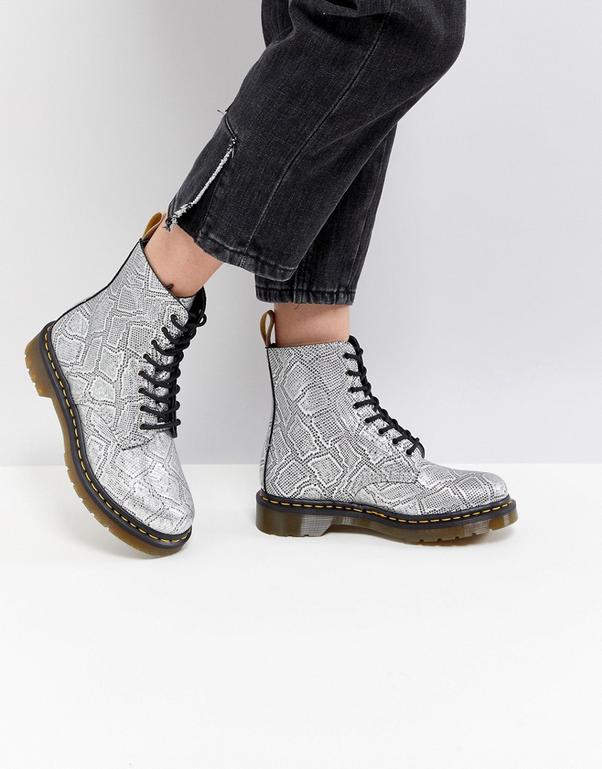 DR. MARTENS' SILVER SNAKE LACE UP BOOTS - SILVER,23308040