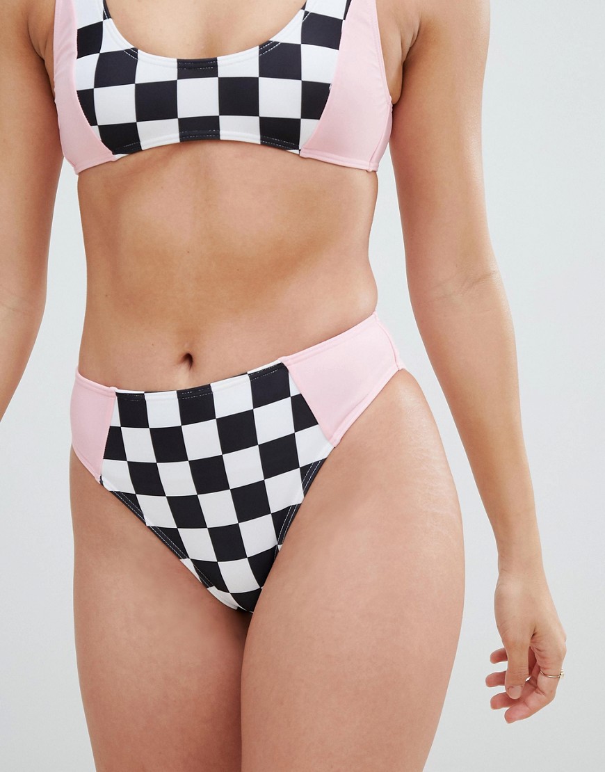 Luxe Palm checkerboard print high cut bikini bottoms