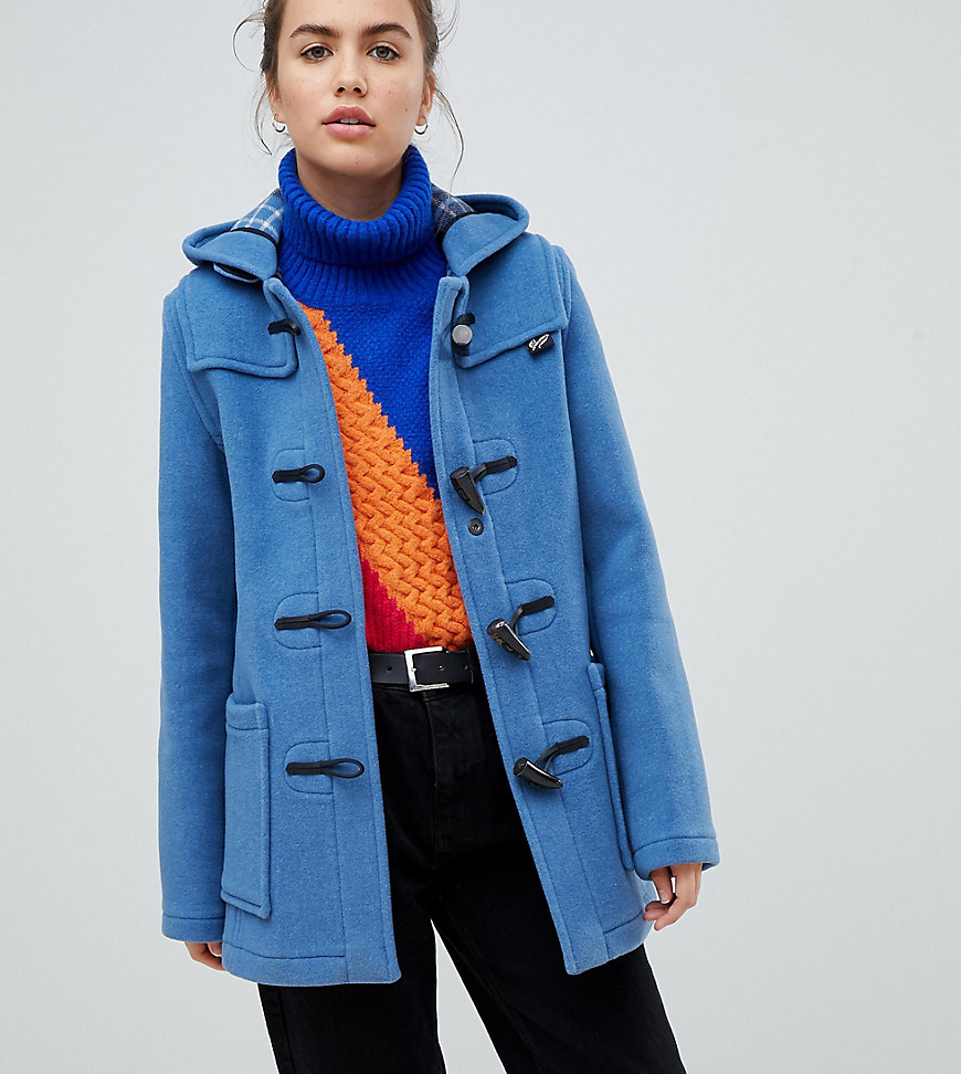 Gloverall Exclusive Slim Mid Length Duffle Coat - Light blue
