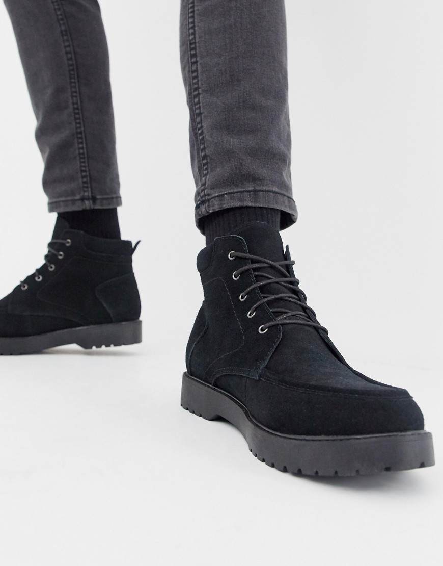 Zign short lace up boots in black suede