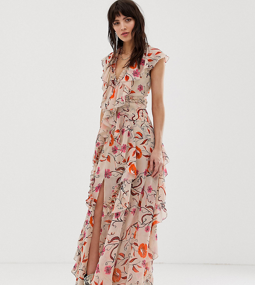 Dusty Daze maxi dress with ruffle detail in vintage floral