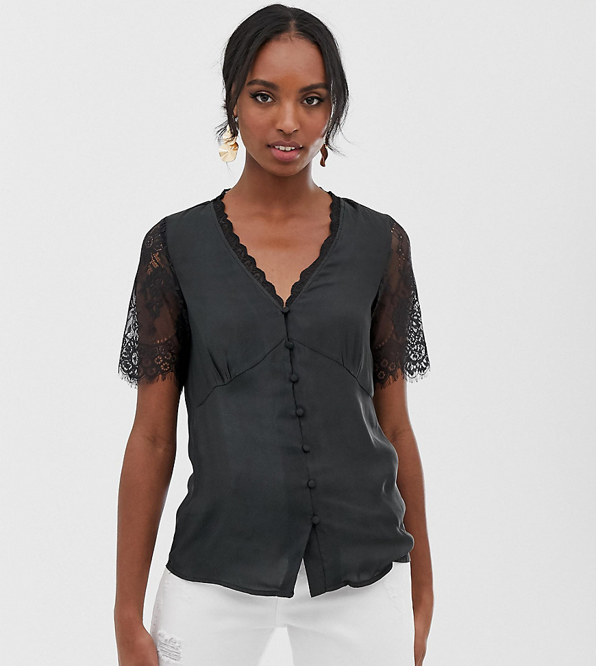 Y.A.S Tall button down blouse with lace detail