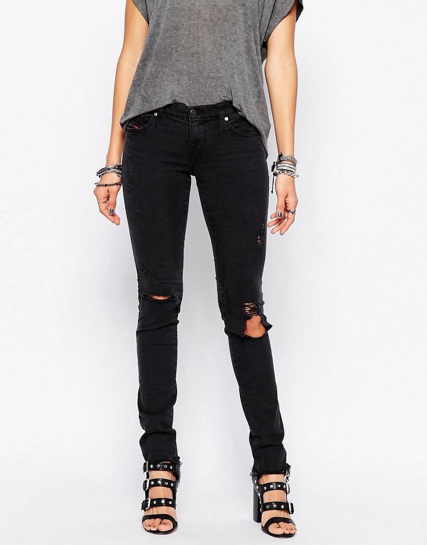 Diesel Skinzee Low Rise Super Skinny Jeans With Distressing - Blue
