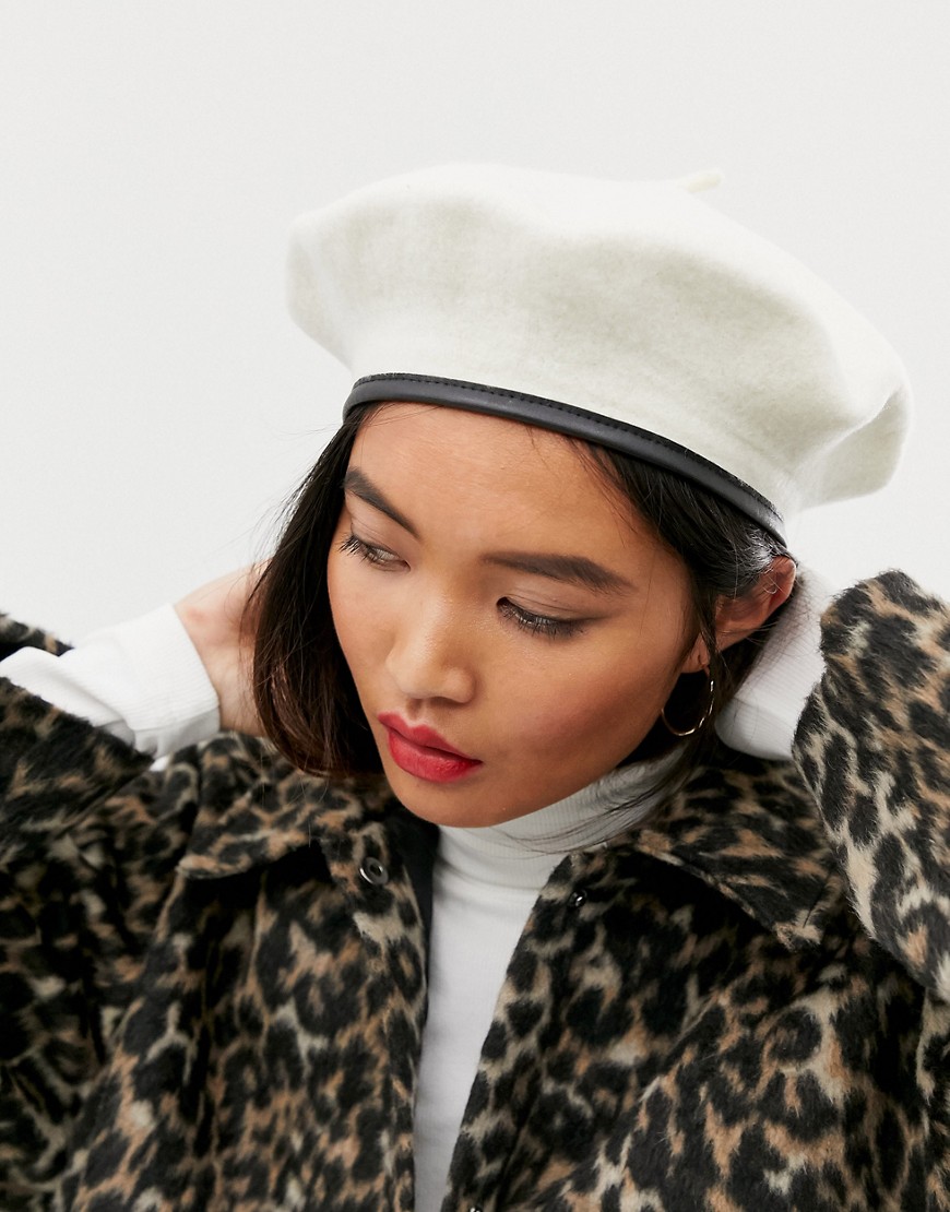 Asos Design Wool Beret With Bound Edge In White