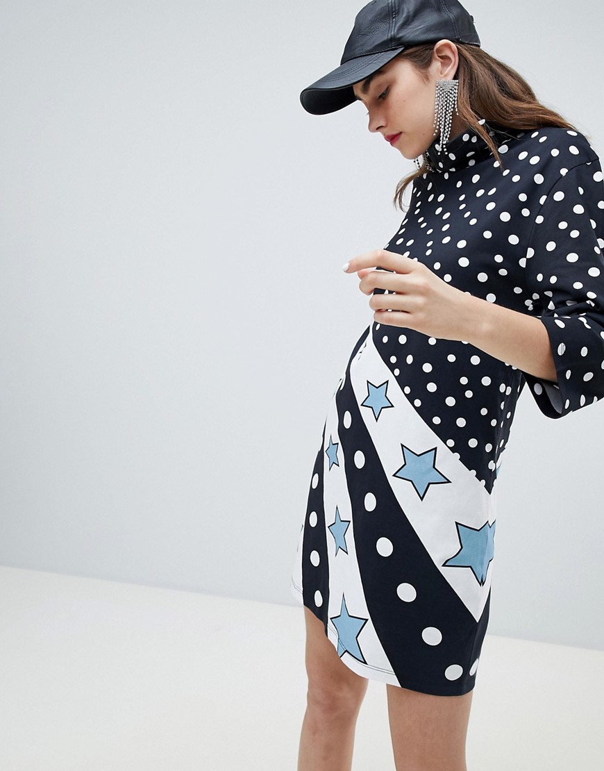 House of Holland Exclusive star and spot print high neck dress