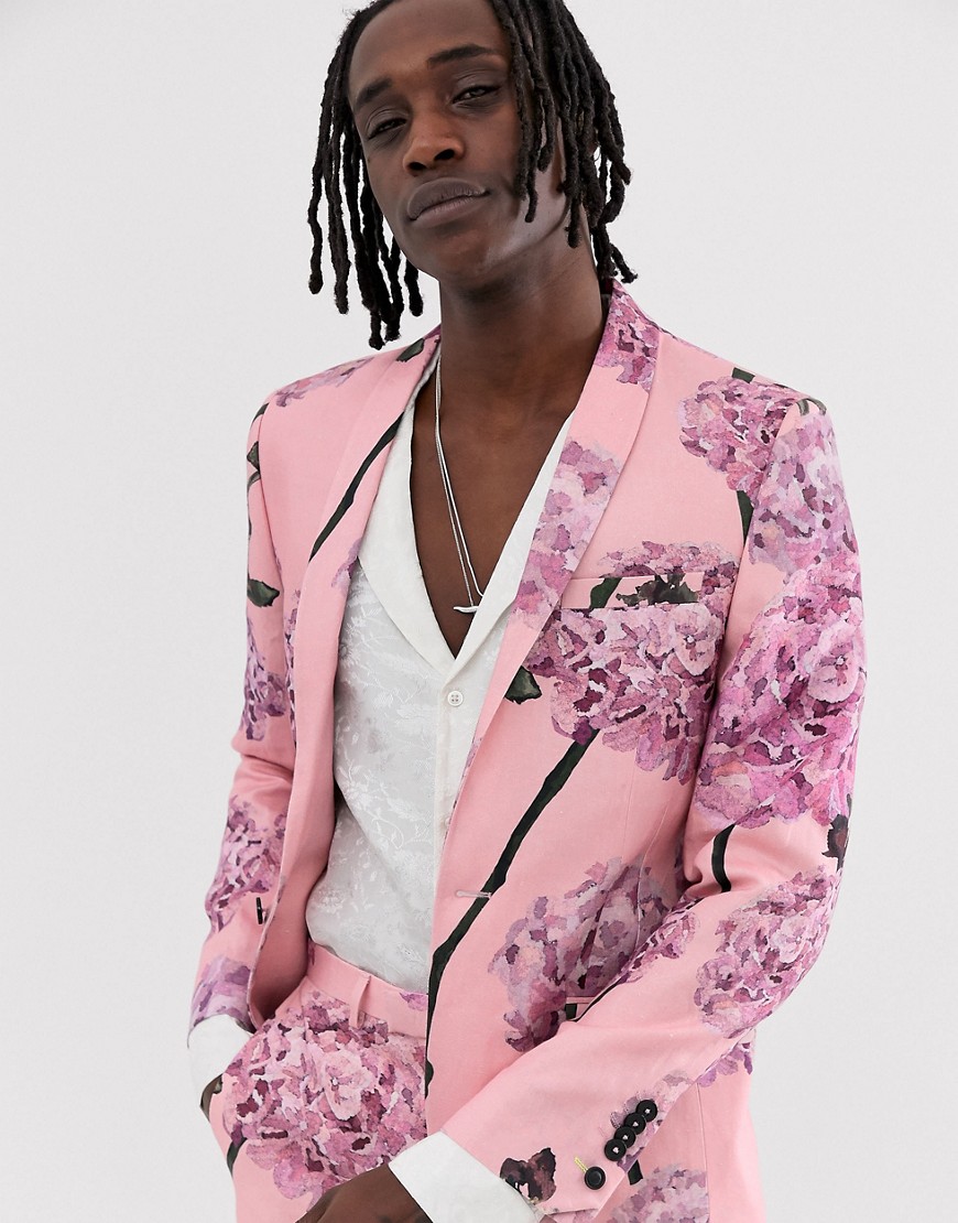 Twisted Tailor skinny linen suit jacket with floral print