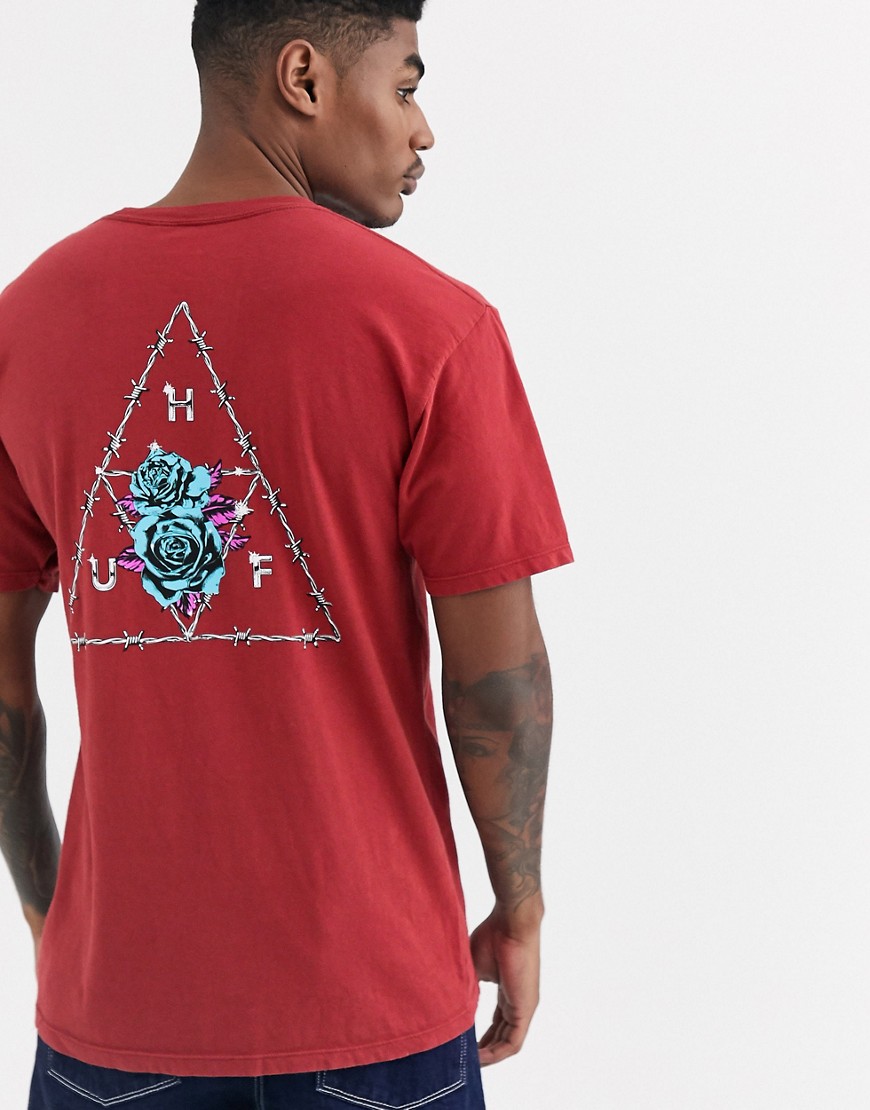 HUF Dystopia Triple Triangle t-shirt with floral back print in red