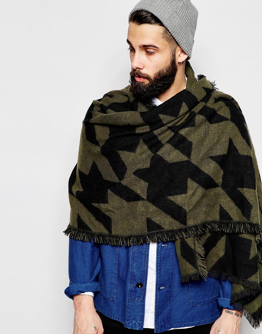 Image 1 of ASOS Blanket Scarf In Oversized Houndstooth In Black And Khaki