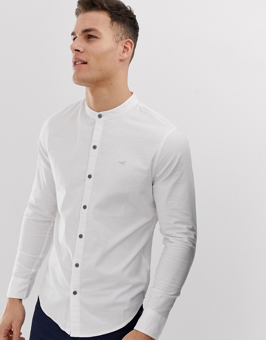 Hollister icon logo banded collar oxford shirt muscle skinny fit in white