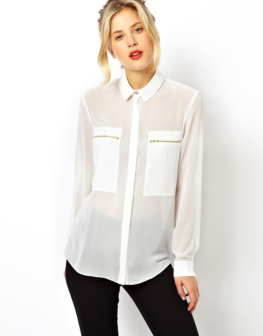 ASOS | ASOS Blouse with Sheer and Solid Panels and Zip Detail at ASOS