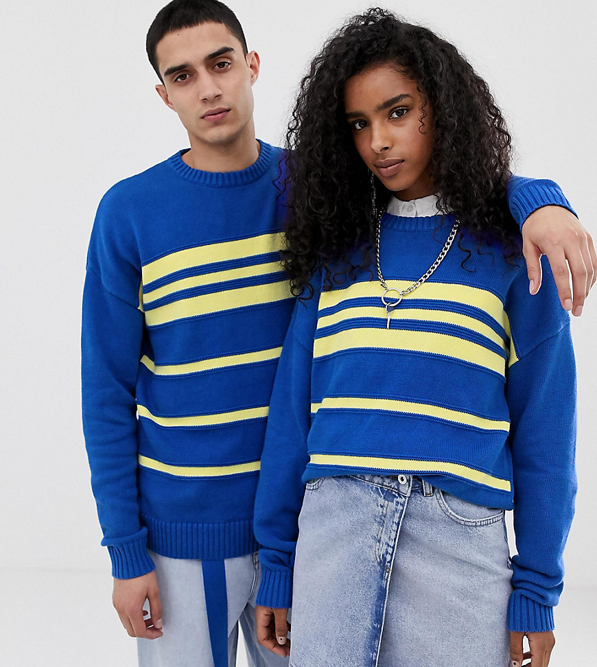 COLLUSION Unisex relaxed fit stripe jumper in blue
