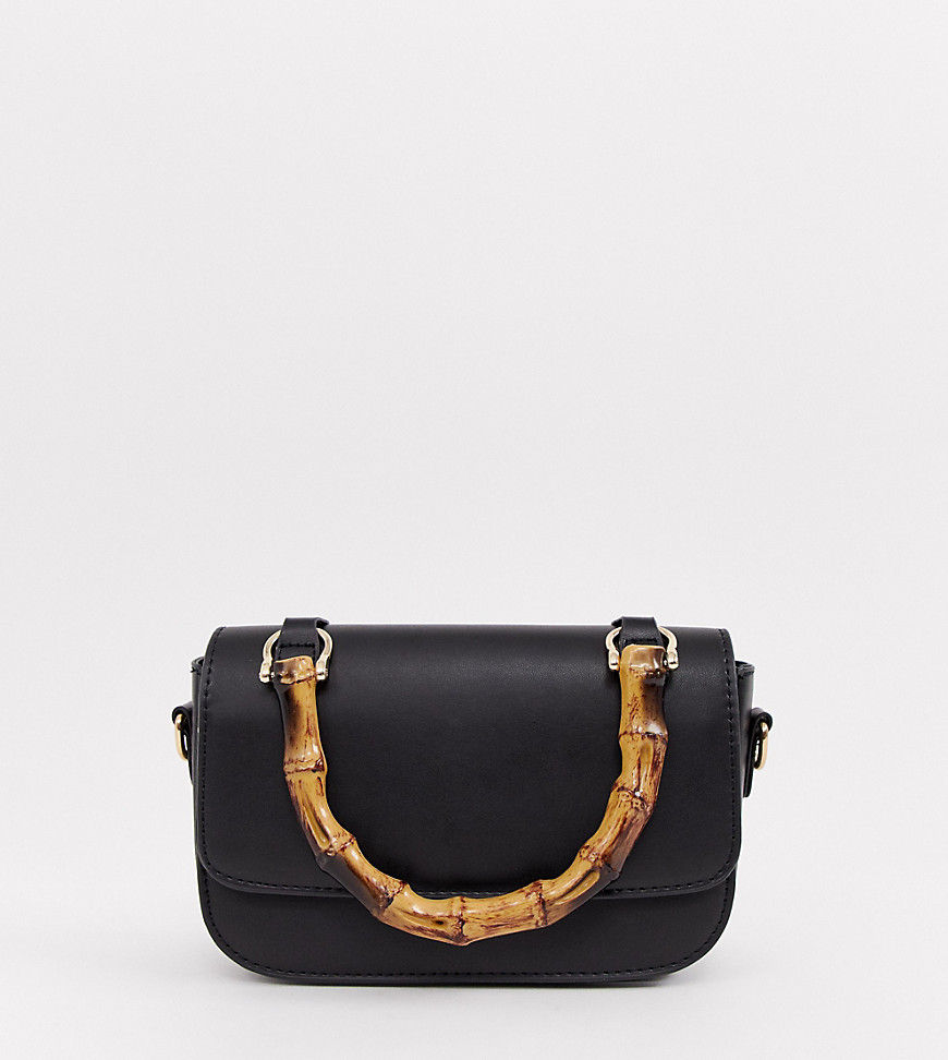 My Accessories London black grab statement bag with bamboo handle