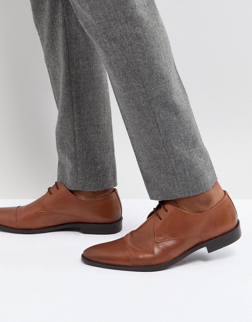 Frank Wright Toe Cap Derby Shoes In Tan Leather