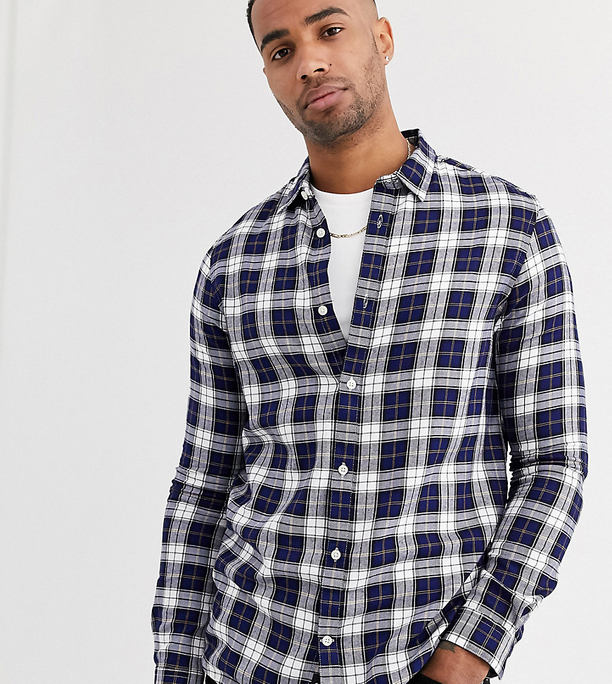 Burton Menswear Big & Tall checked shirt in navy & stone