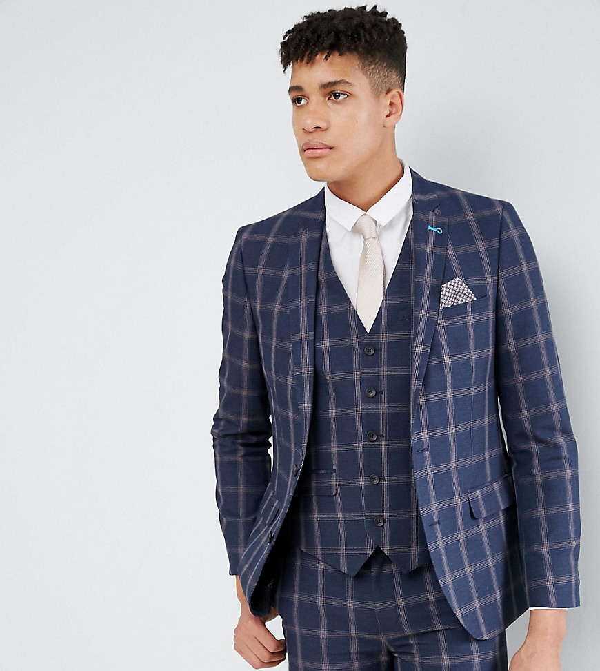 Harry Brown TALL Slim Fit Blue Check Windowpane Suit Jacket