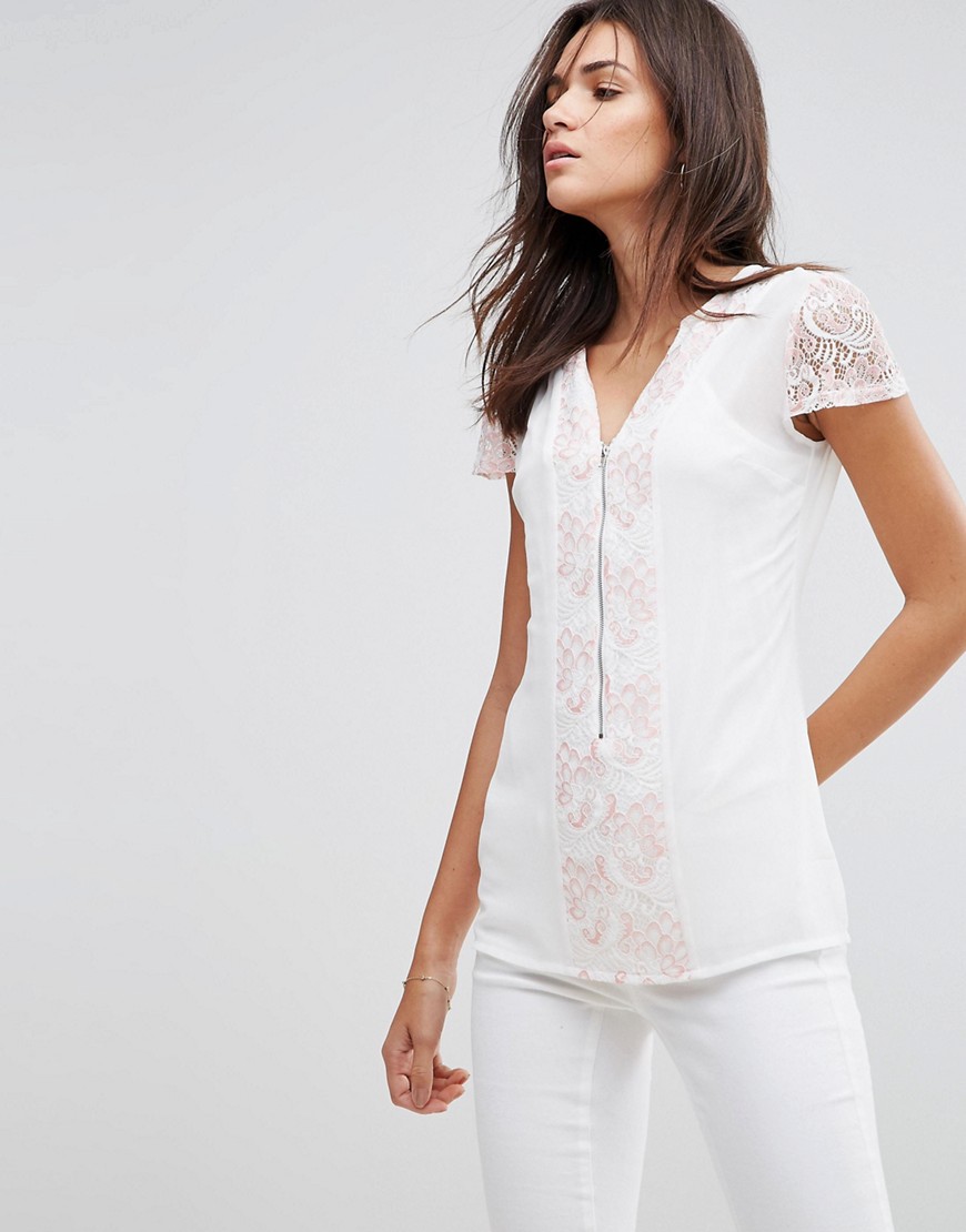 Pussycat London Blouse With Lace Panel - Cream