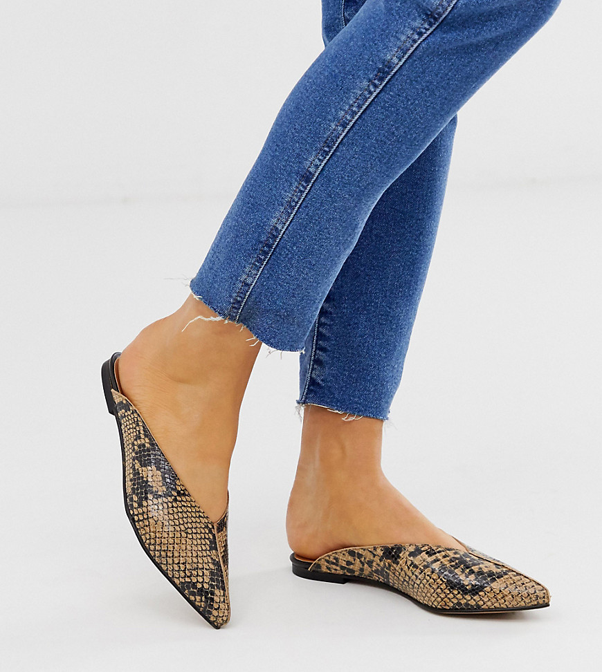 Depp wide fit leather pointed mules in snake