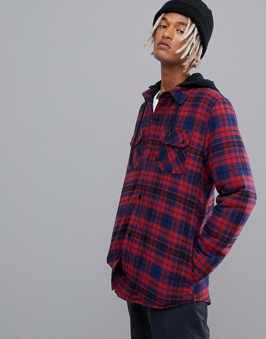 Volcom Field Ins Hooded Flannel in Red