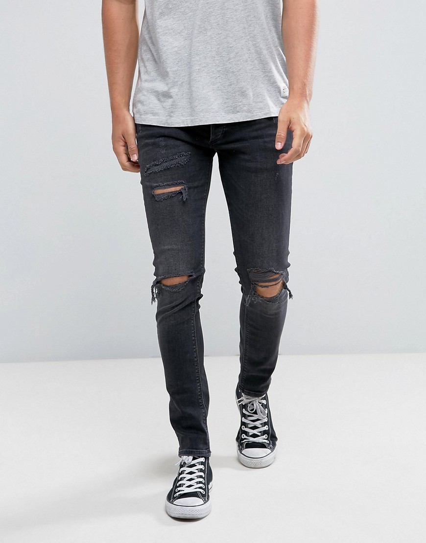 River Island skinny jeans with rips in black wash