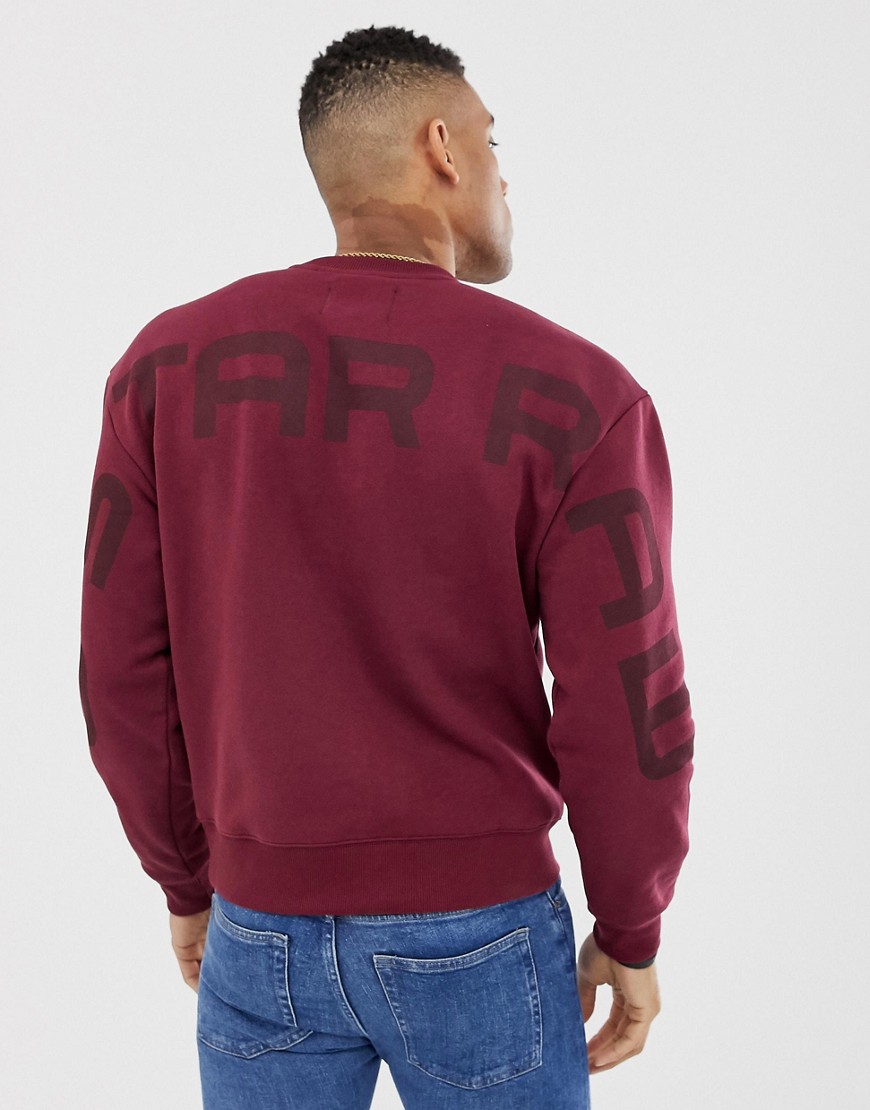 G-Star crew neck sweat with exploded back logo detail in burgundy