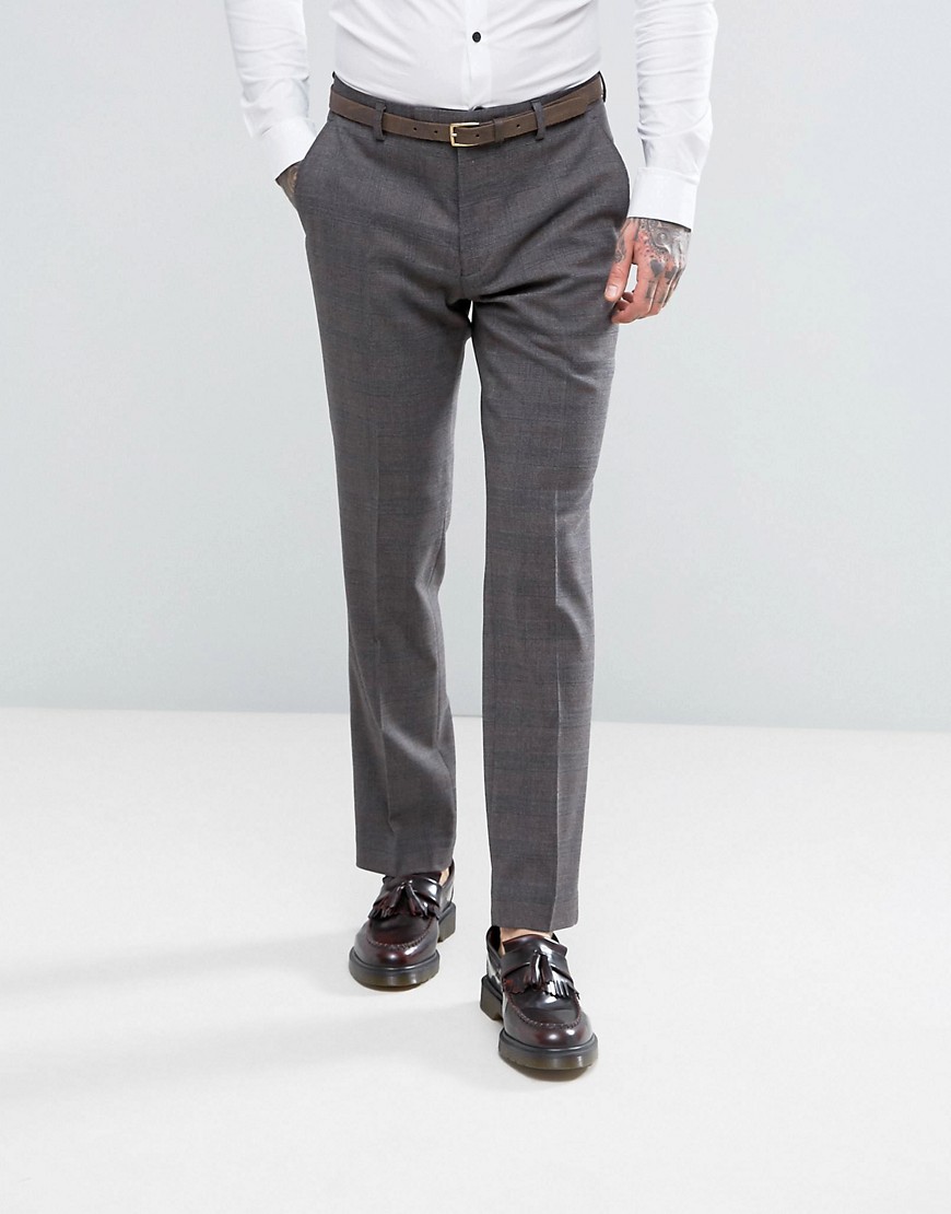 Harry Brown Slim Fit Grey Checked Suit Trouser - Grey