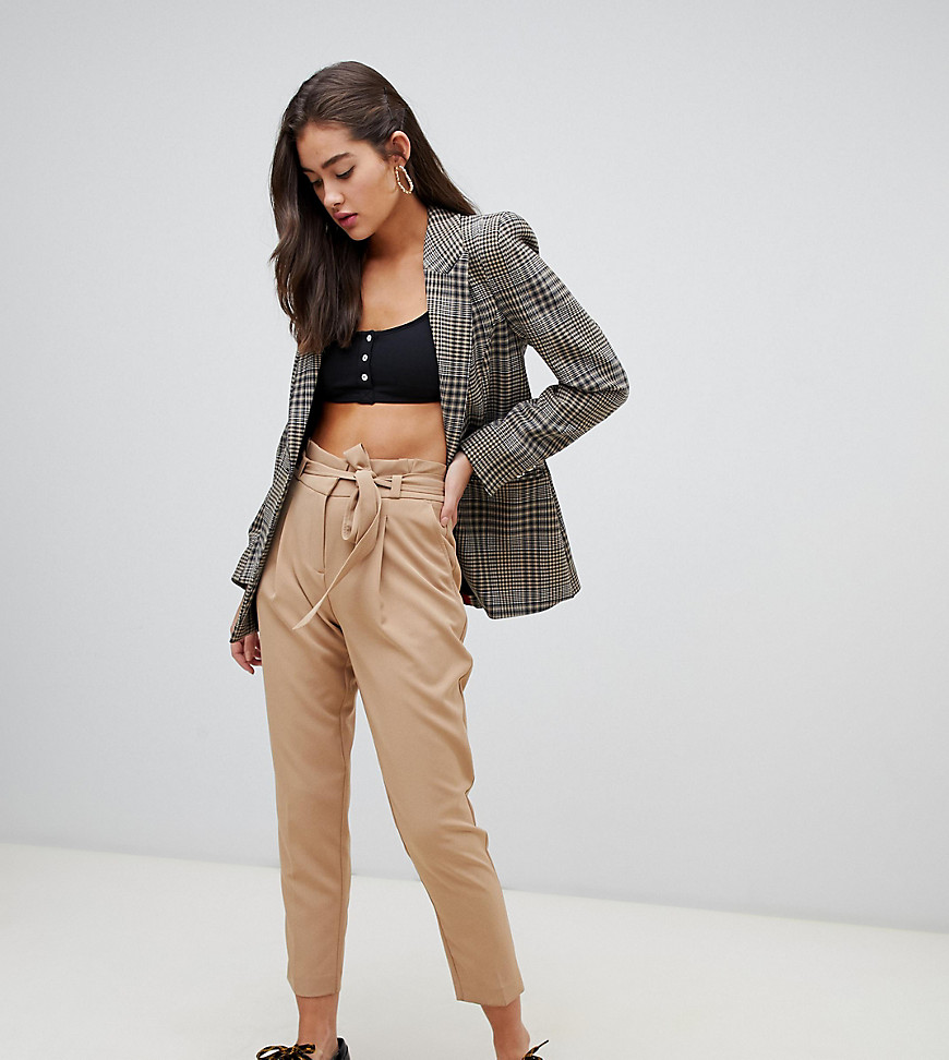 New Look tie waist tapered trousers in camel