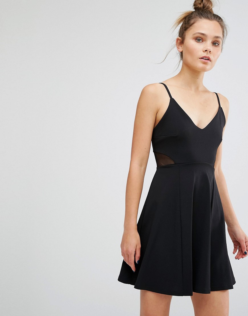 New Look Mesh Insert Strappy Skater Dress - Black