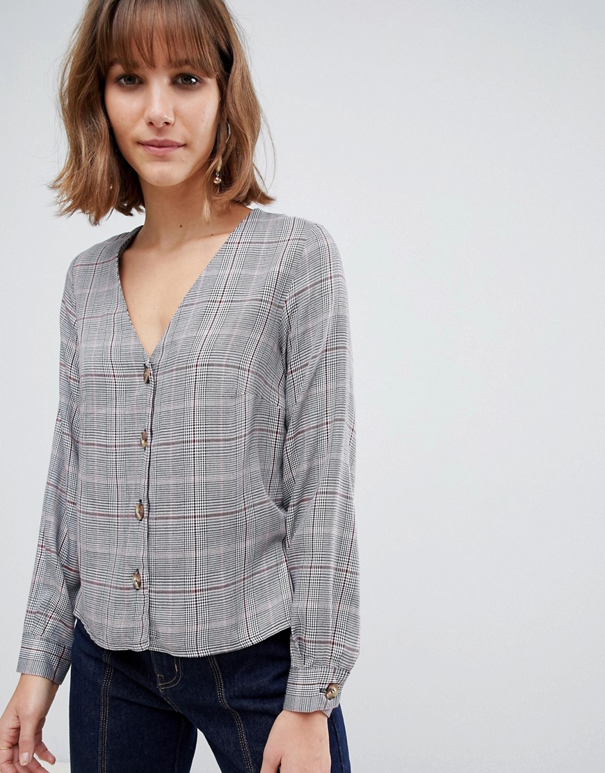 New Look check blouse in grey pattern