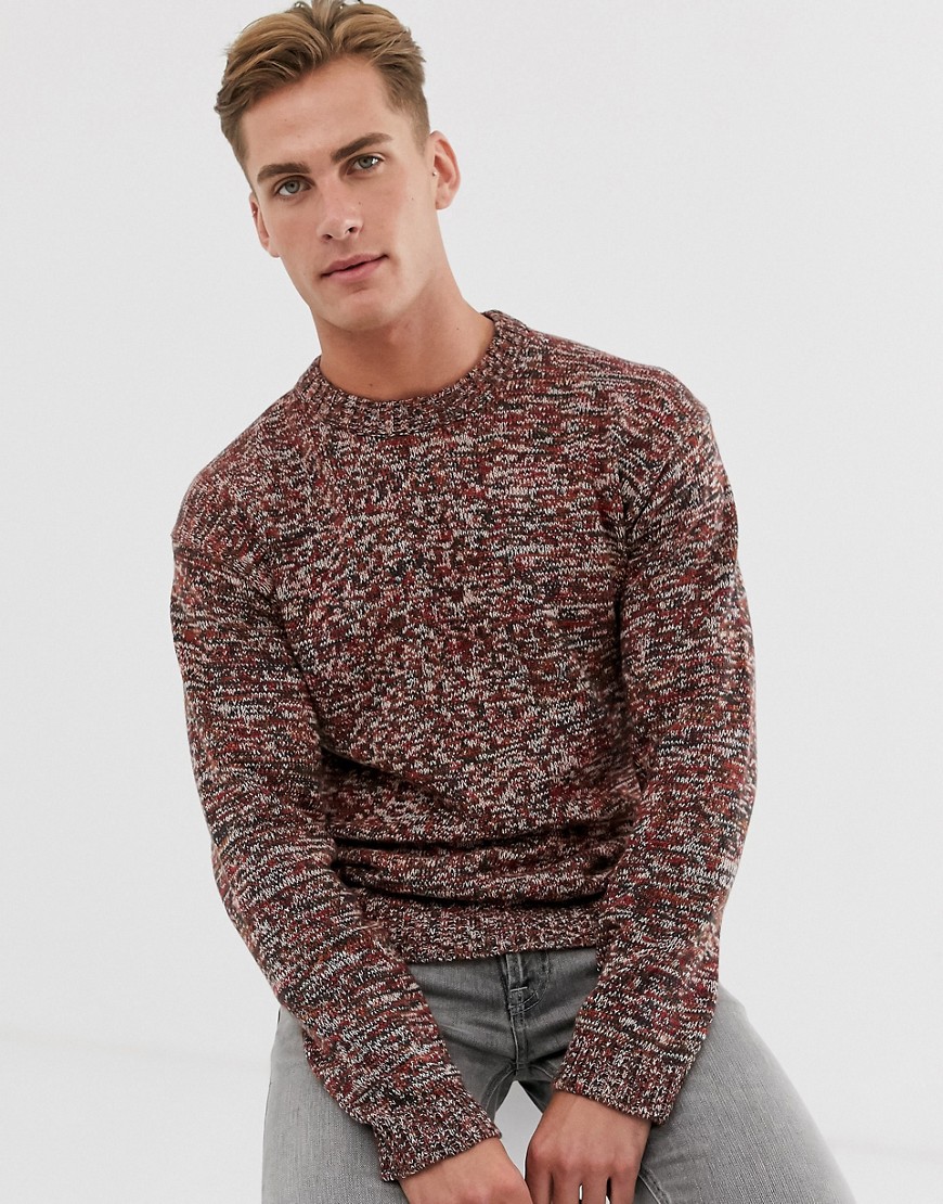 Selected Homme space dye crew neck jumper in red
