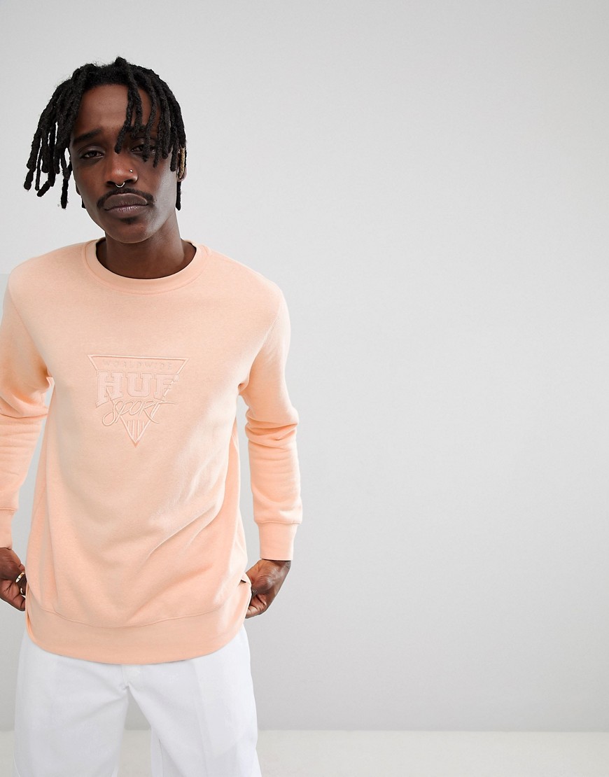 HUF sport sweatshirt with embroidered chest logo in peach - Orange