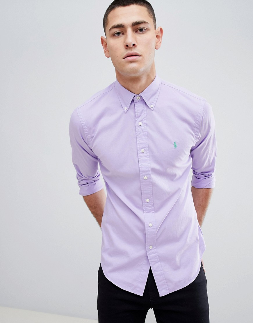 Polo Ralph Lauren Slim Fit Garment Dyed Shirt Polo Player in Lilac - Powder purple