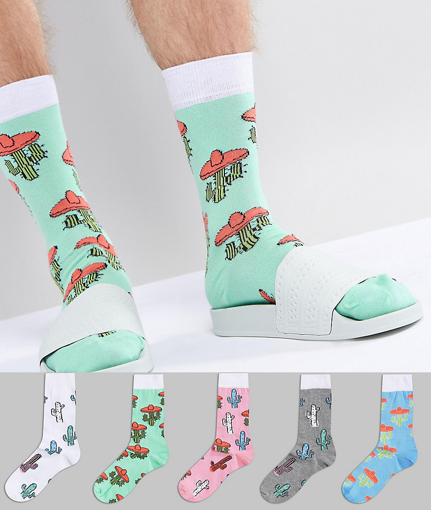 ASOS Socks With Cactus Sombrero Design 5 Pack - Multi