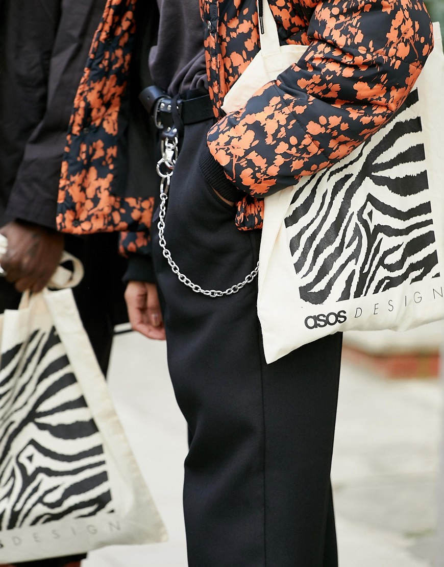 ASOS DESIGN branded tote bag in zebra print