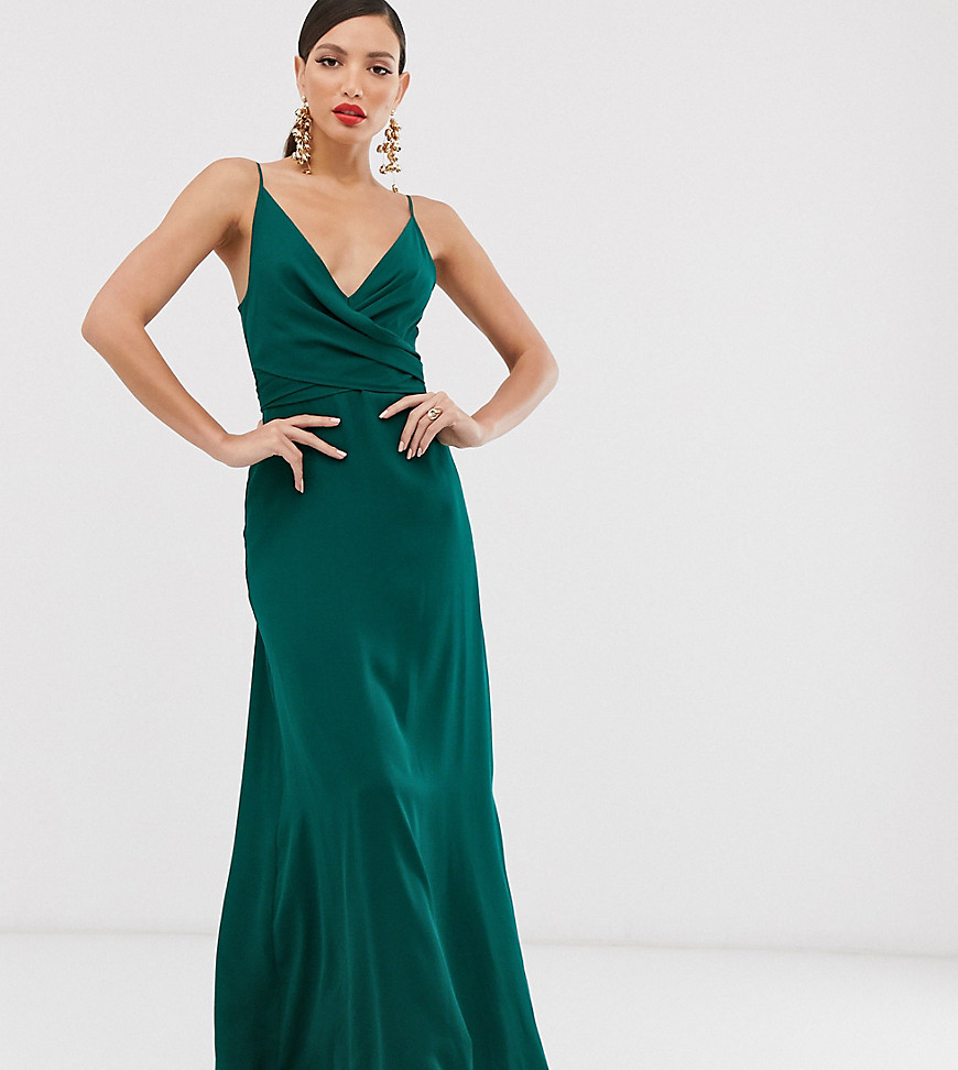 Asos Design Tall Cami Wrap Maxi Dress With Tie Waist - Green