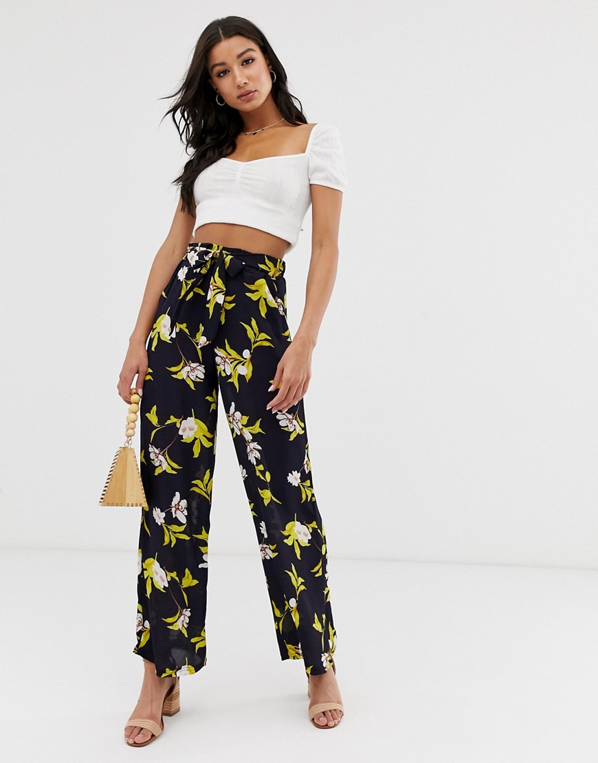 QED London wide leg palazzo trousers in navy floral