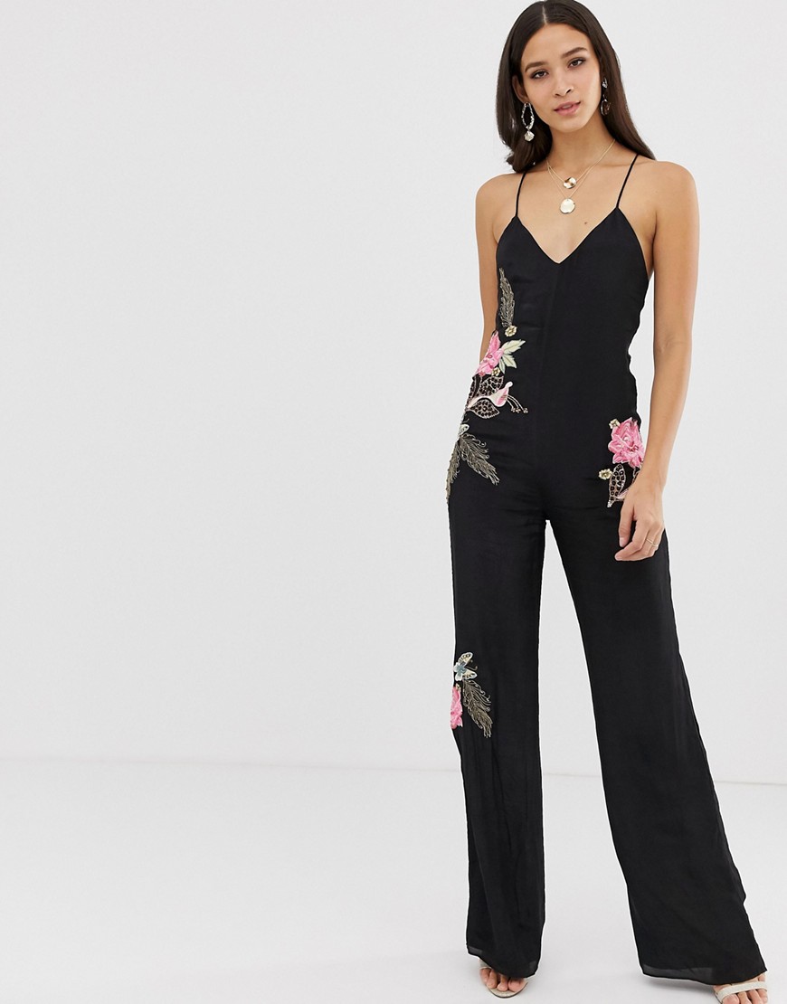 Millie Mackintosh rose embroidered strappy jumpsuit