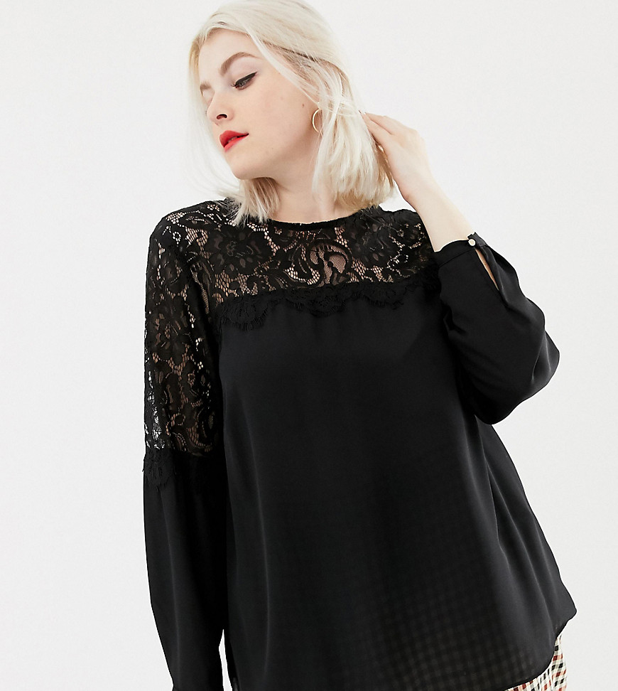 New Look Curve lace detail blouse in black