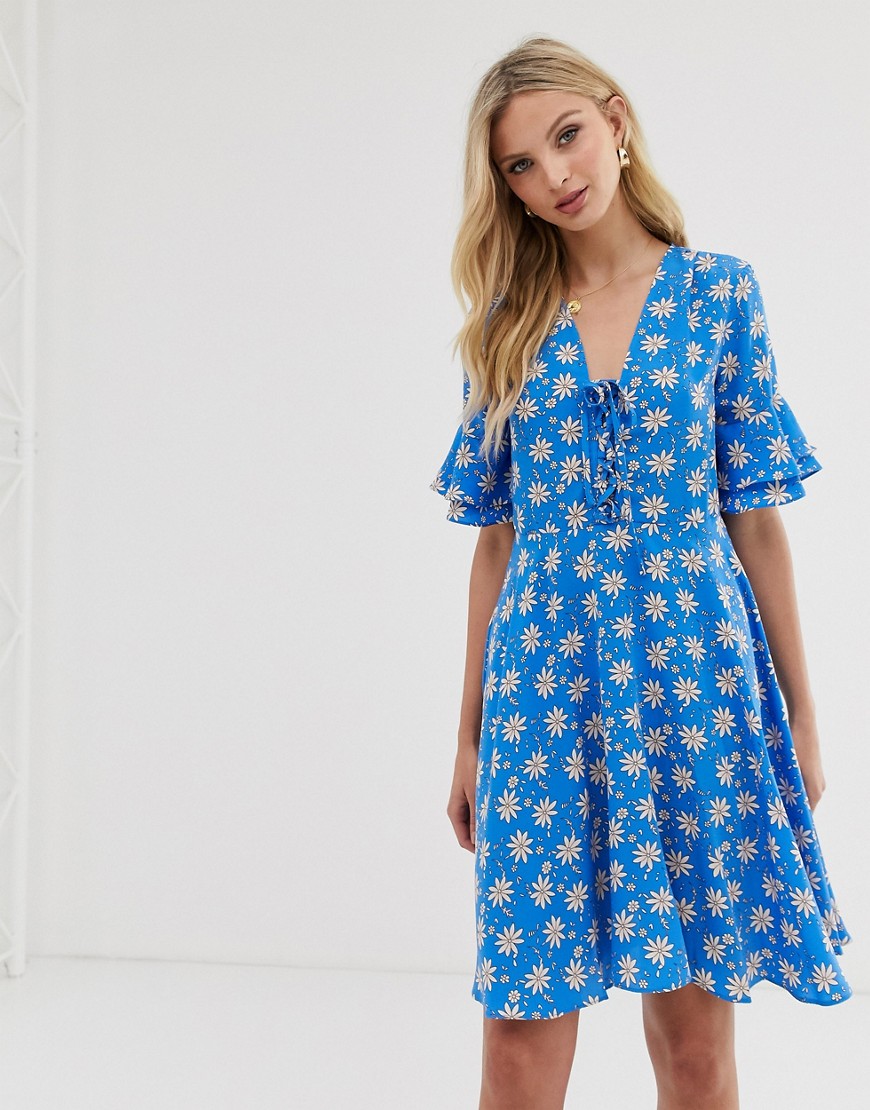 Y.a.s Printed Tea Dress-blue