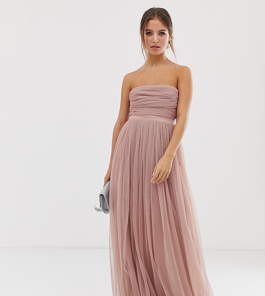 Anaya With Love tulle bandeau maxi dress with satin trim in blush