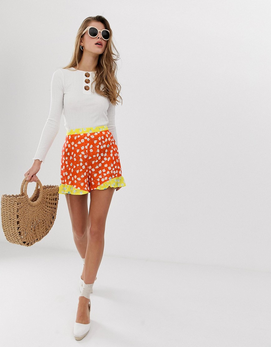 Parisian shorts with flip hem in mix and match floral print