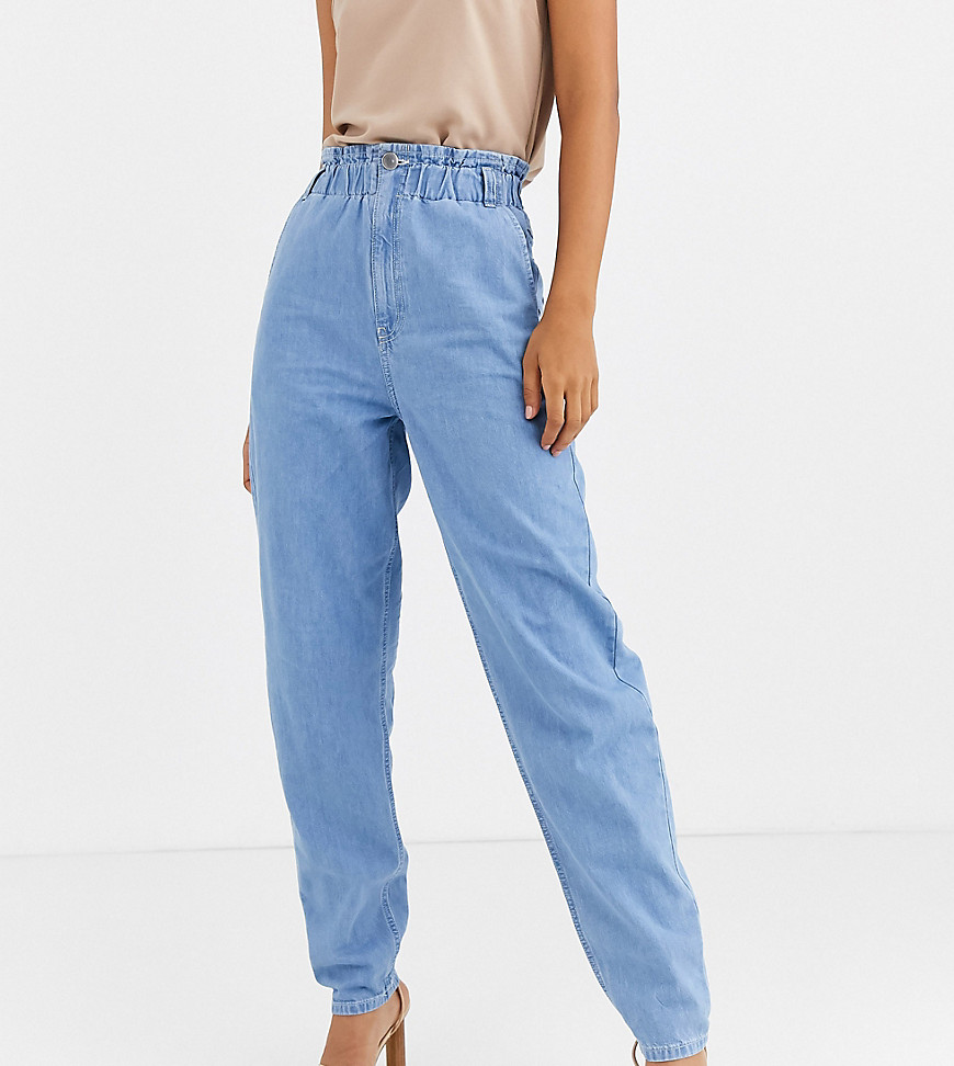 ASOS DESIGN Tall soft peg jeans in light vintage wash with elasticated cinched waist detail