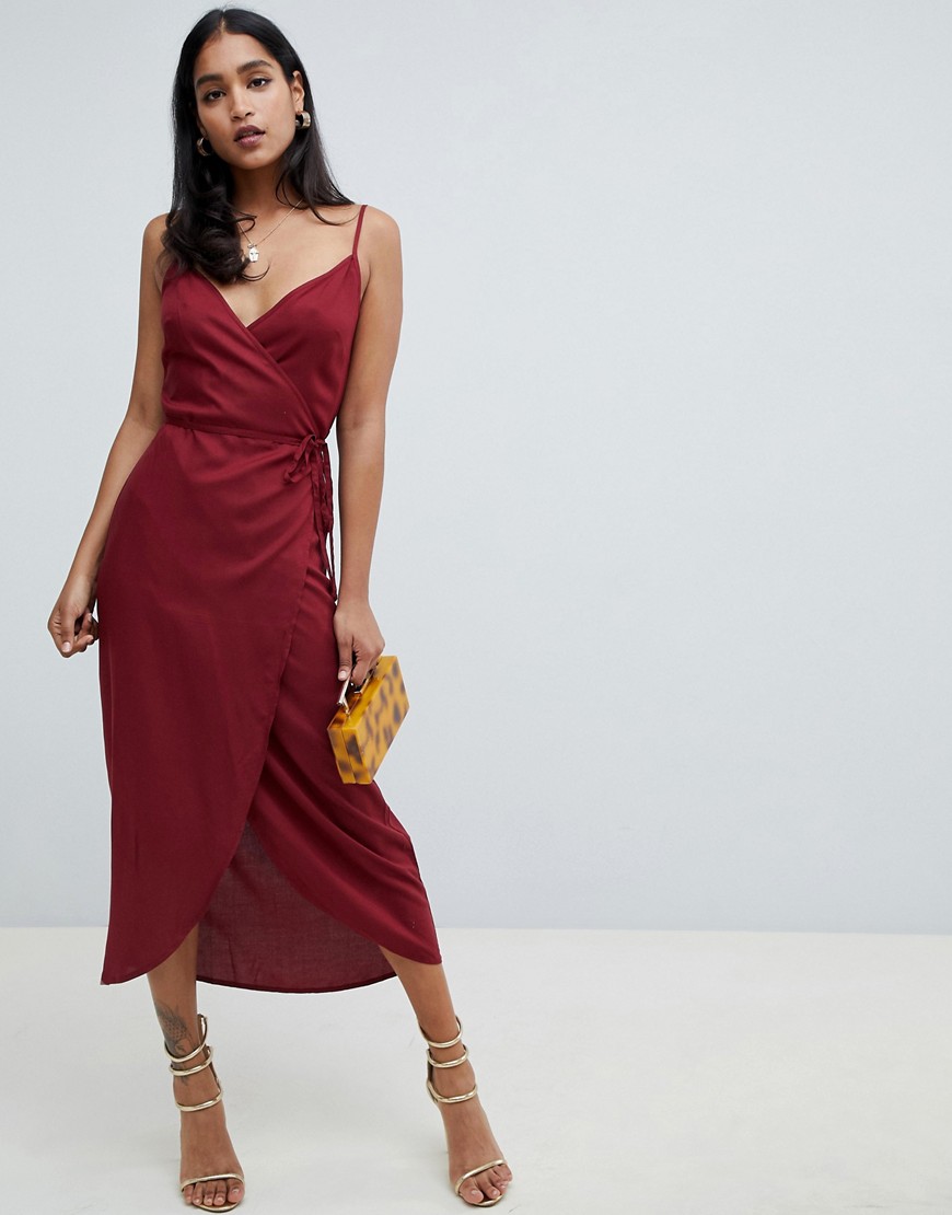 Asos Design Cami Wrap Maxi Dress-red