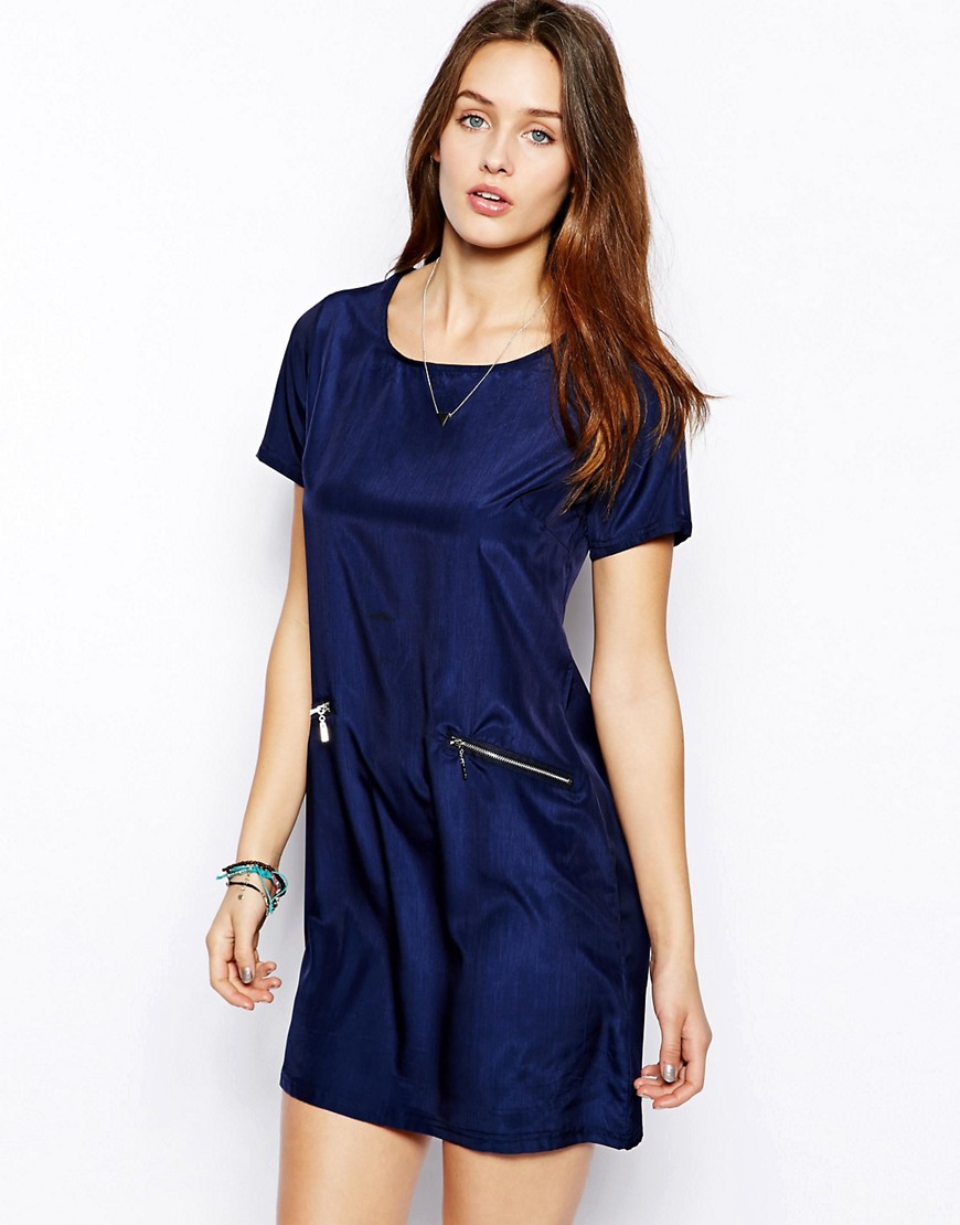 Image 1 of Blue Vanilla Printed Shift Dress with Zip Detail