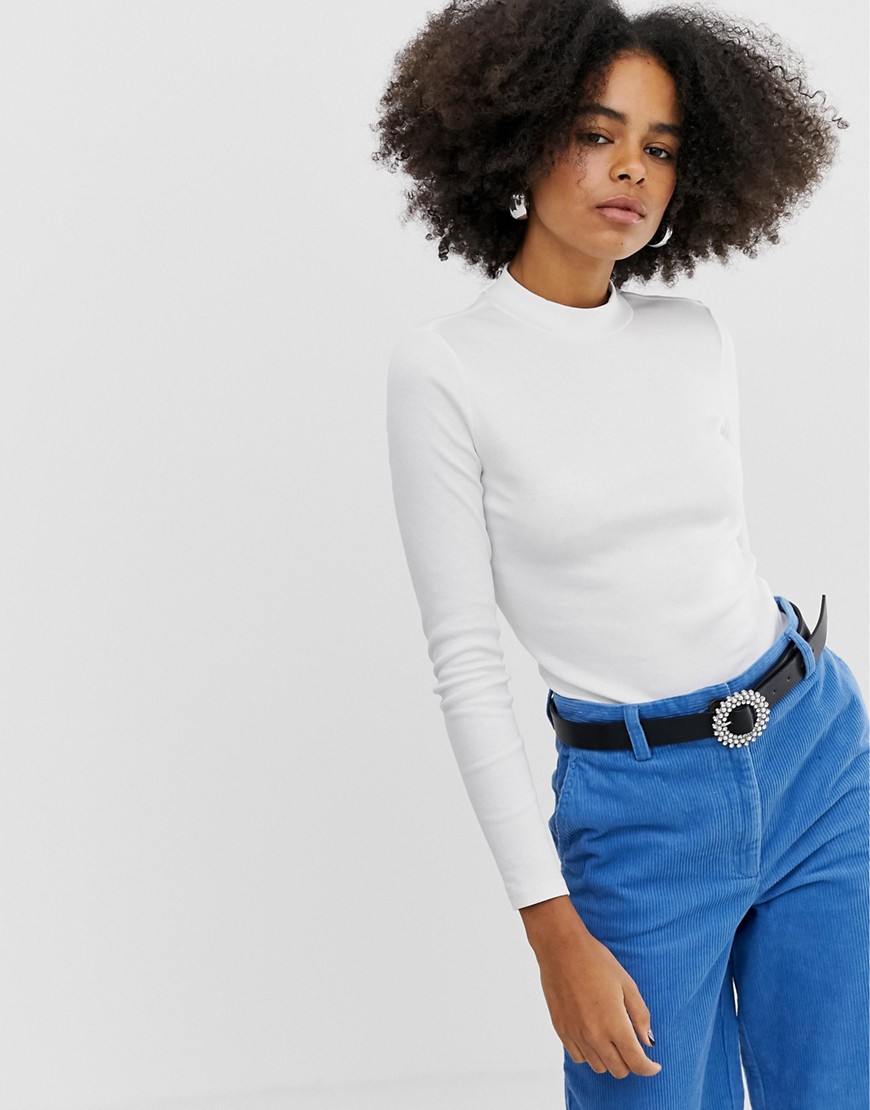 Monki turtle neck long sleeve top in off white