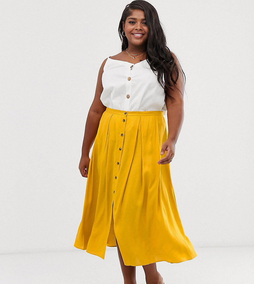 ASOS DESIGN Curve button front floaty midi skirt with pleats