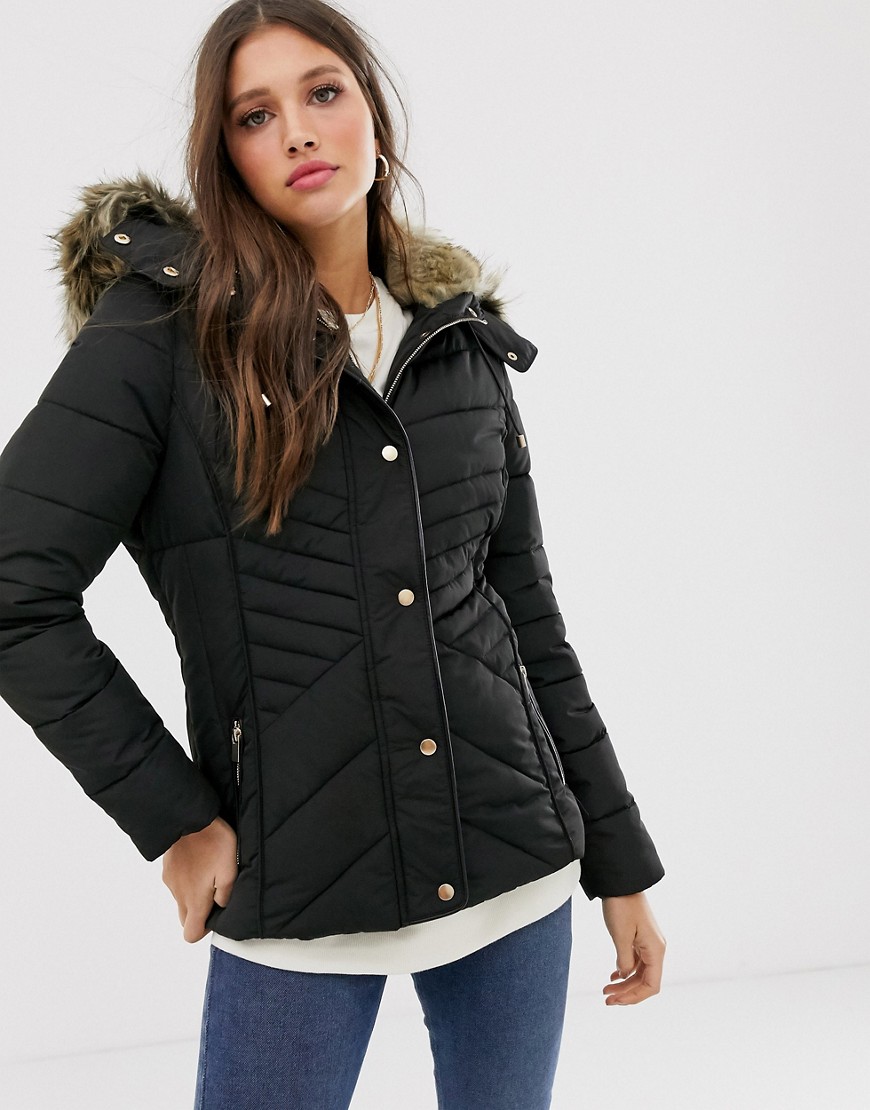 New Look fitted puffer jacket in black