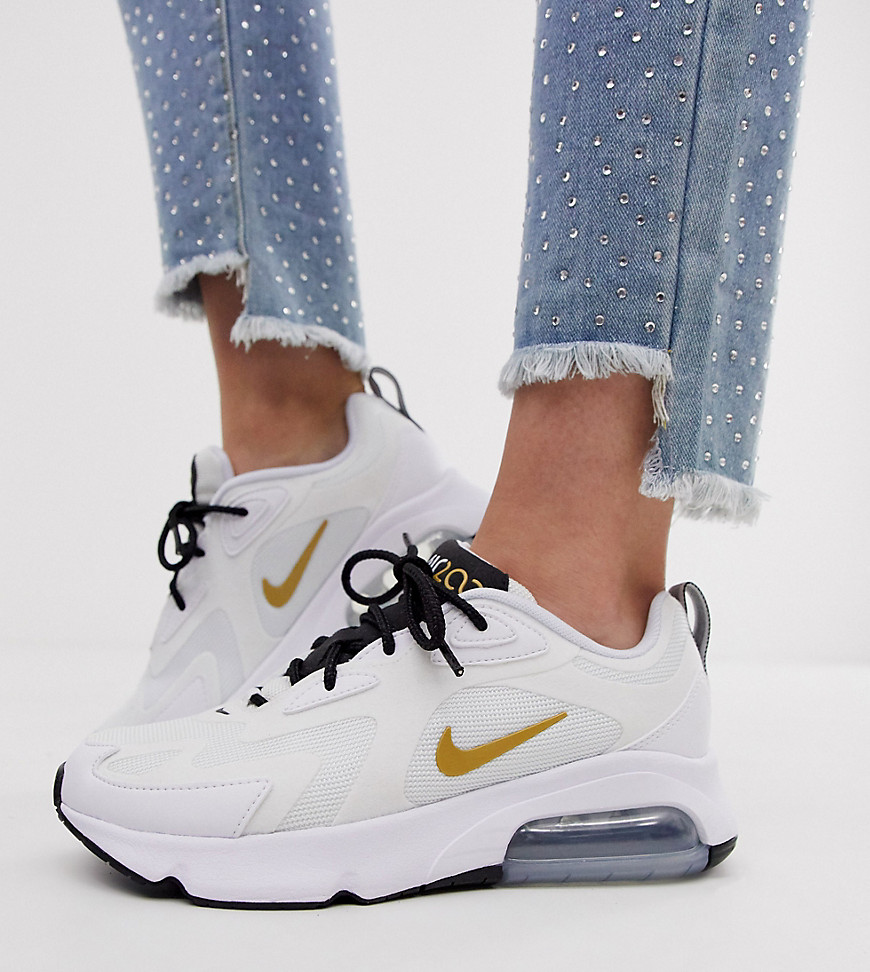 NIKE WHITE AND GOLD AIR MAX 200 SNEAKERS,AT6175-102