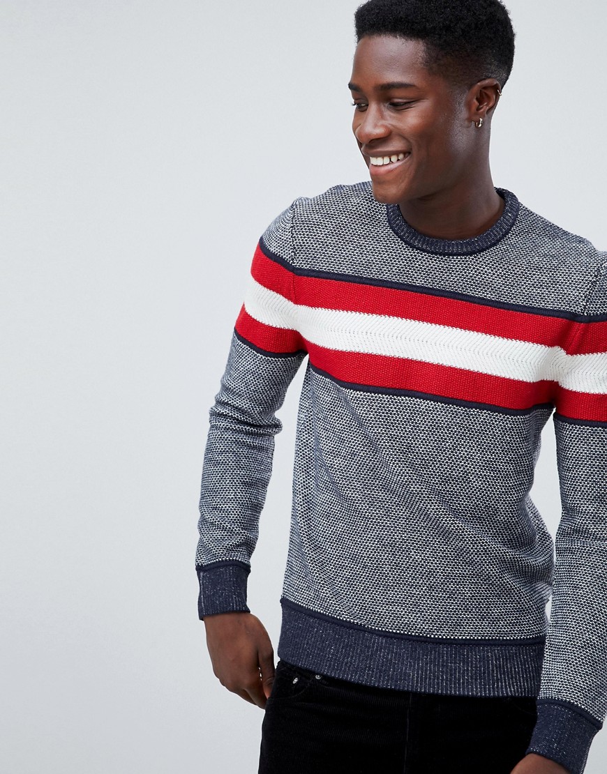 Pier One jumper in navy with red and white stripes