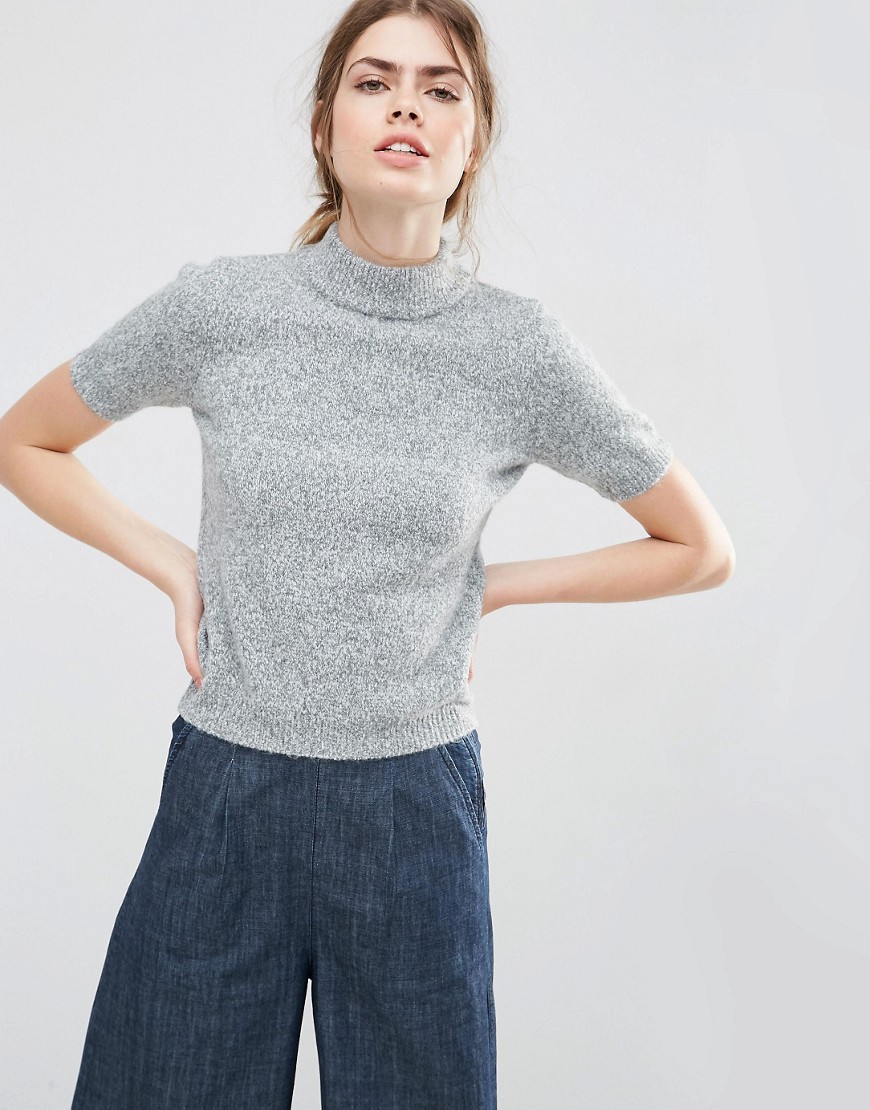 ASOS Knitted Tee With High Neck - Grey