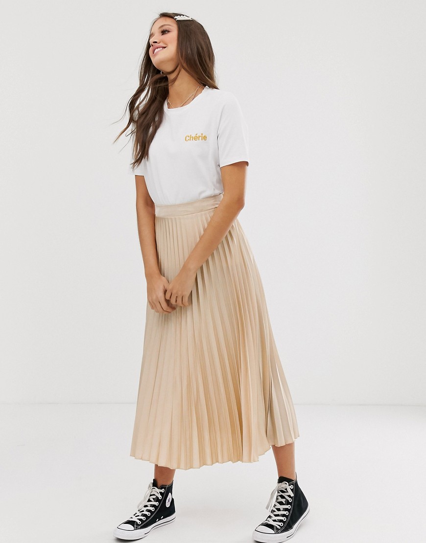 New Look pleated midi skirt in oyster